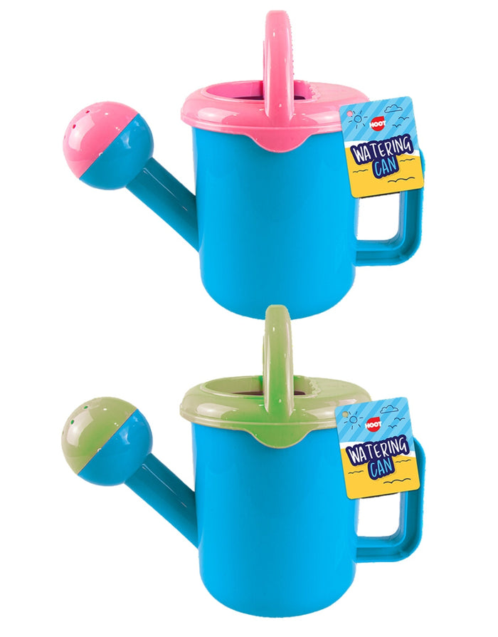Cute blue Hydrokidz children’s watering can toy with pink green accents for fine motor skills