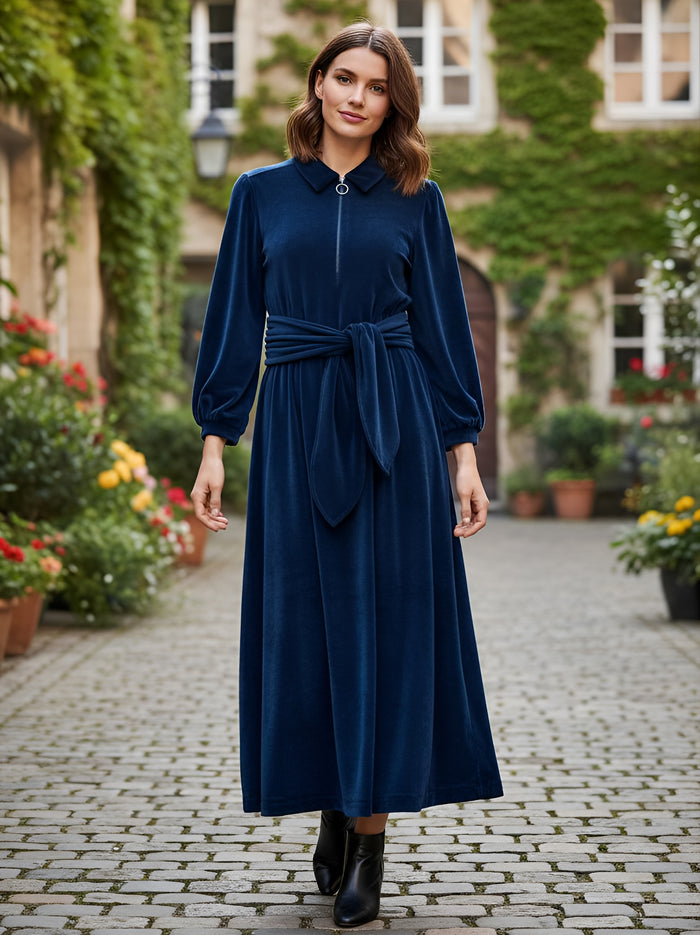 "Imogen" Stretch Velvet Midi Dress | Navy