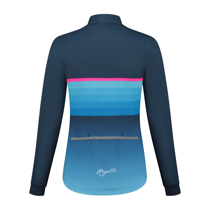 Rogelli Impress II fietsshirt dames blauw lange mouw achterkant.