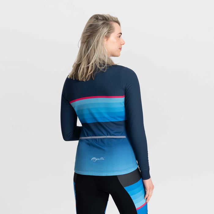 Rogelli Impress II fietsshirt dames blauw lange mouw gedragen achterkant.