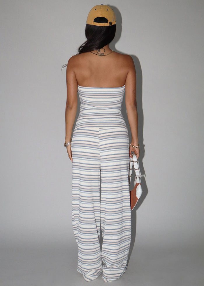 Inga Striped Tube Top - Beige & Blue