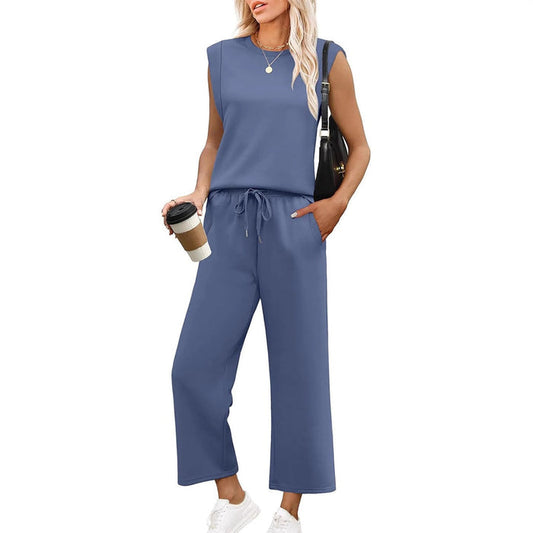 Isa - Haut sans Manches Décontracté pour Femme avec Pantalon à Jambes Larges