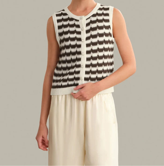 Isla Striped Button Front Vest-Tops/Blouses-Uniquities