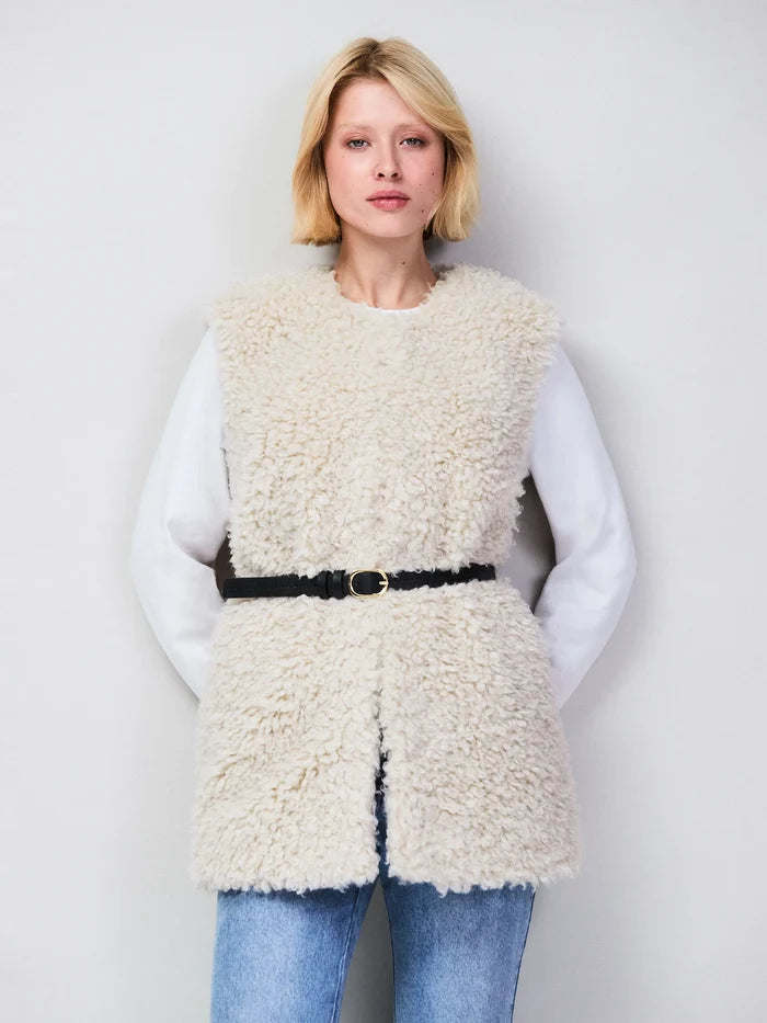 Ivory Faux Shearling Longline Gilet