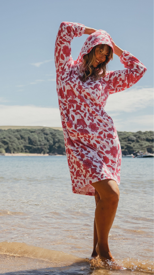 Jamie Floral Towelling Hooded Robe | Fuchsia