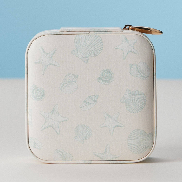 Jewelry Travel Case-Seashell Print Square Zipper Jewelry Organizer
