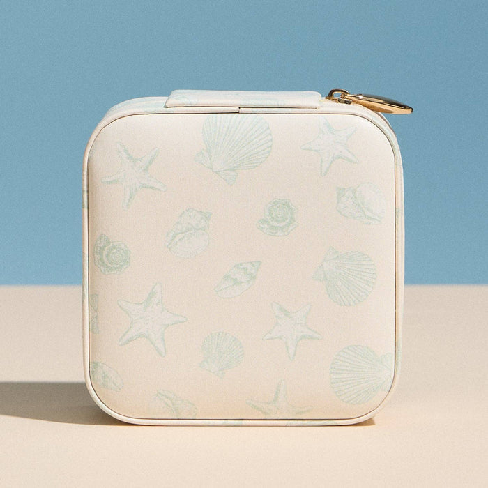 Jewelry Travel Case-Seashell Print Square Zipper Jewelry Organizer
