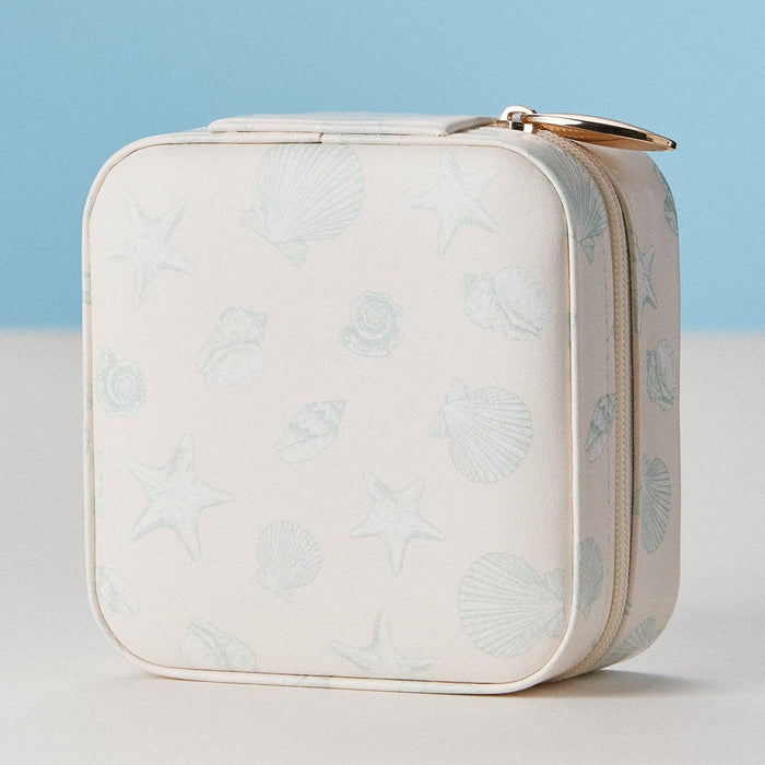 Jewelry Travel Case-Seashell Print Square Zipper Jewelry Organizer