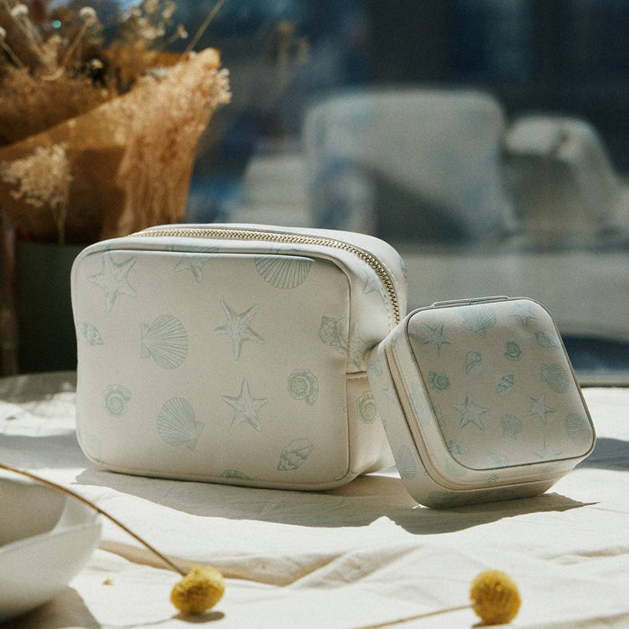 Jewelry Travel Case-Seashell Print Square Zipper Jewelry Organizer