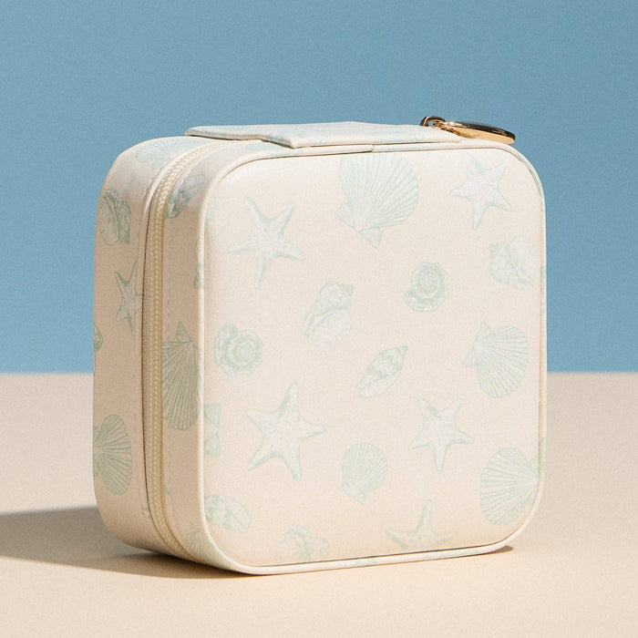 Jewelry Travel Case-Seashell Print Square Zipper Jewelry Organizer
