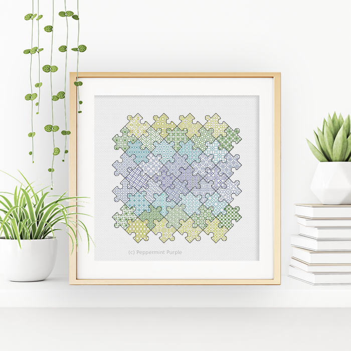Jigsaw Puzzle Blackwork Blackwork Pattern by Peppermint Purple