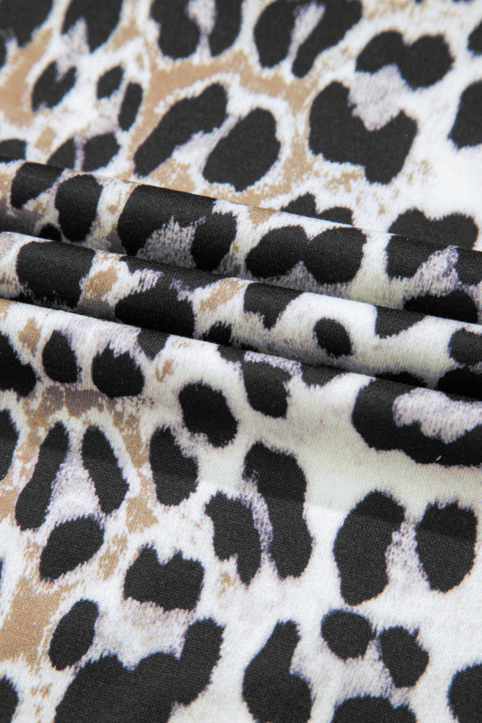 Khaki Leopard Contrast Trim Short Sleeve Loose Plus Size Top - Size/Plus Tops/Plus Tops & Tees