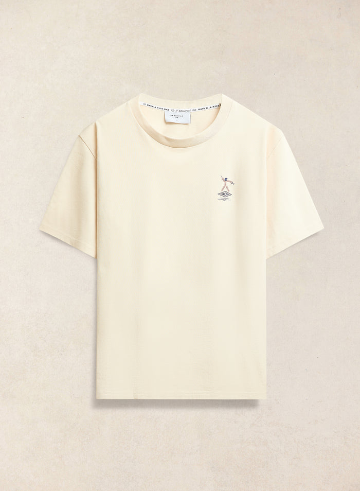 The cream Kingston Oversized T Shirt from Percival, crafted from organic cotton with a small graphic on the chest.