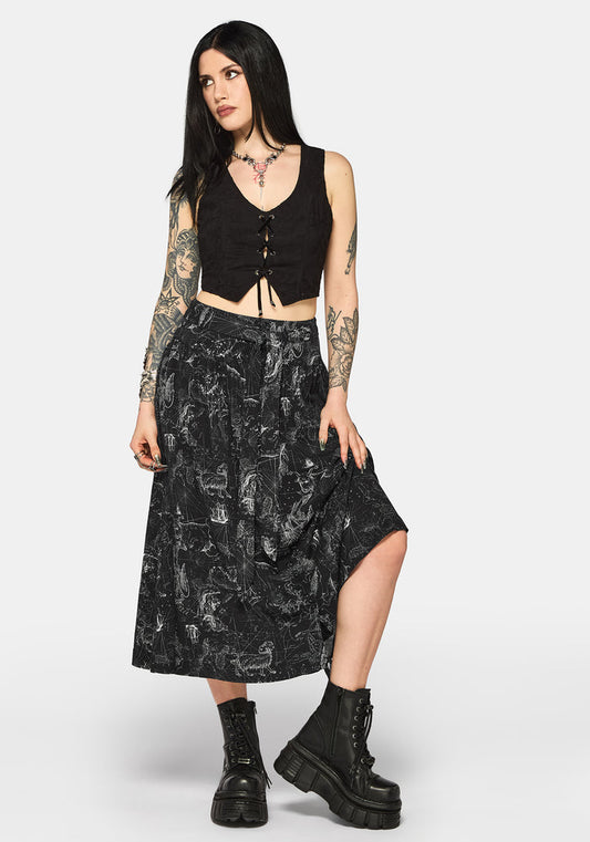 Kosmara Map Print Midi Skirt