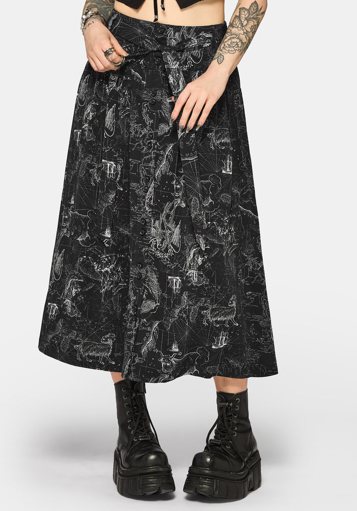Kosmara Map Print Midi Skirt