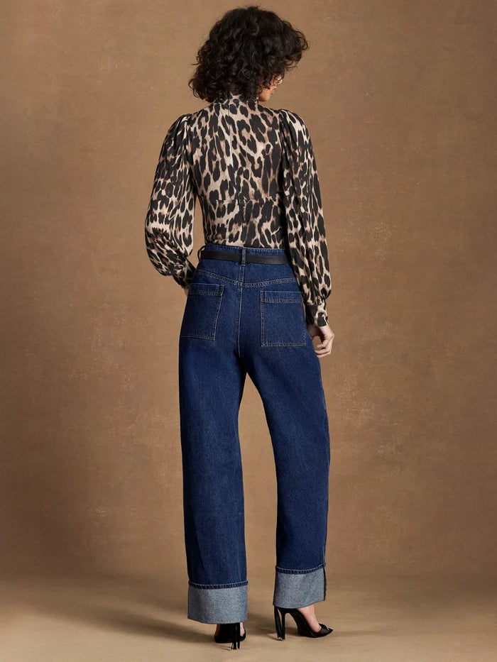 Leopard-Print Puff-Sleeve Bodysuit