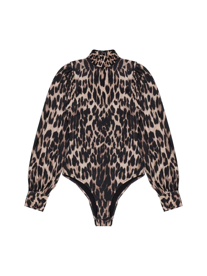 Leopard-Print Puff-Sleeve Bodysuit