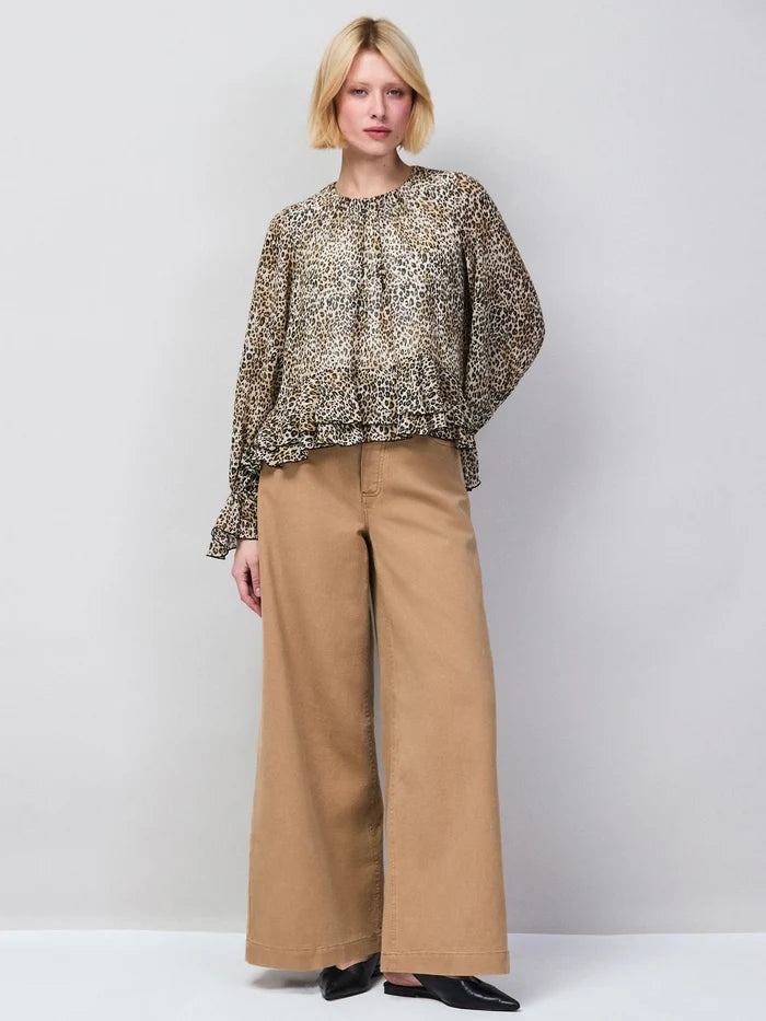 Leopard Print Ruffle Hem Chiffon Blouse