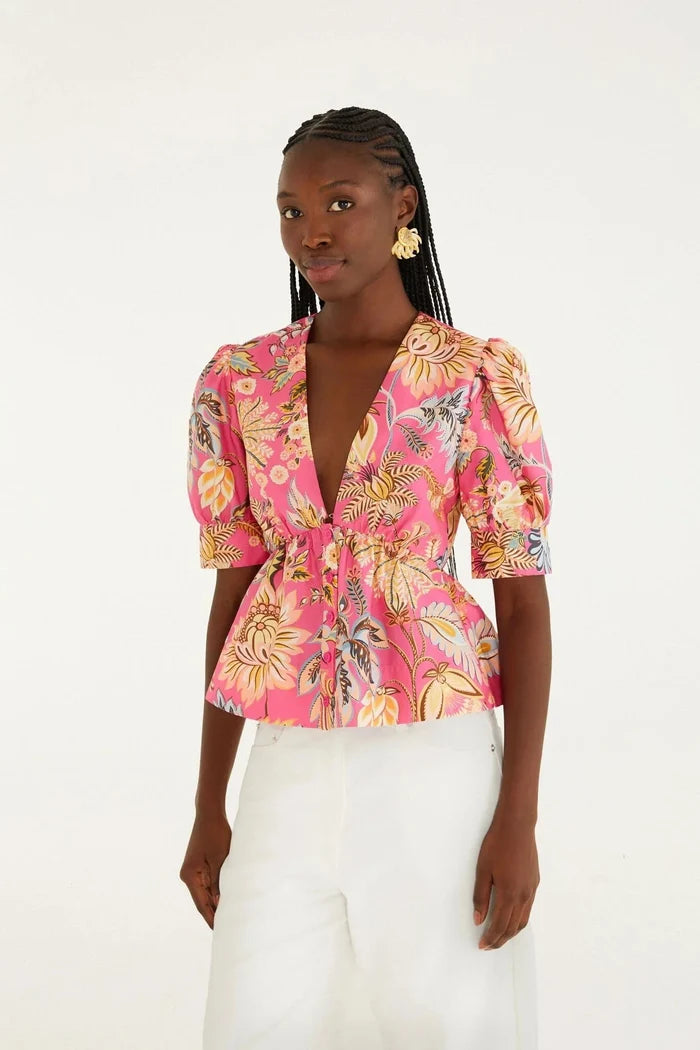 Ligia Floral Short Sleeve Blouse-Tops/Blouses-Uniquities