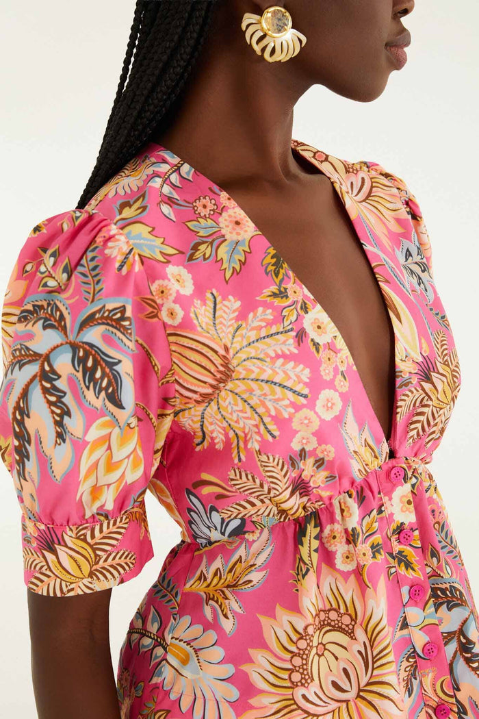Ligia Floral Short Sleeve Blouse-Tops/Blouses-Uniquities