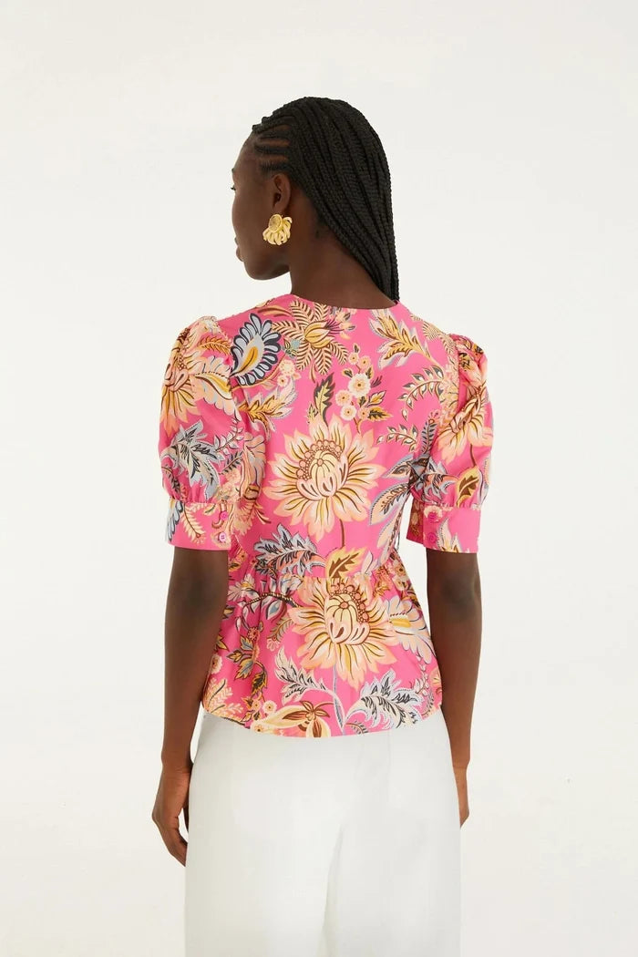 Ligia Floral Short Sleeve Blouse-Tops/Blouses-Uniquities