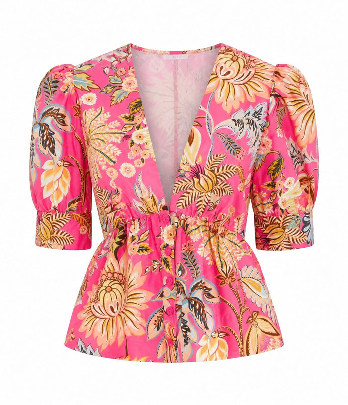 Ligia Floral Short Sleeve Blouse-Tops/Blouses-Uniquities