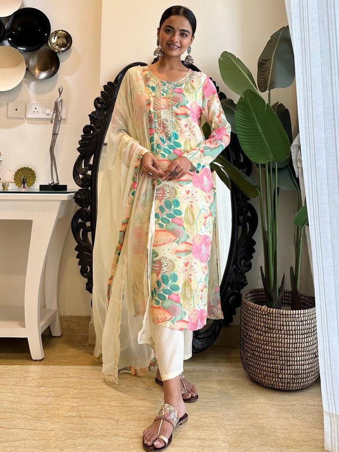 Lime Floral Straight Chinnon Set