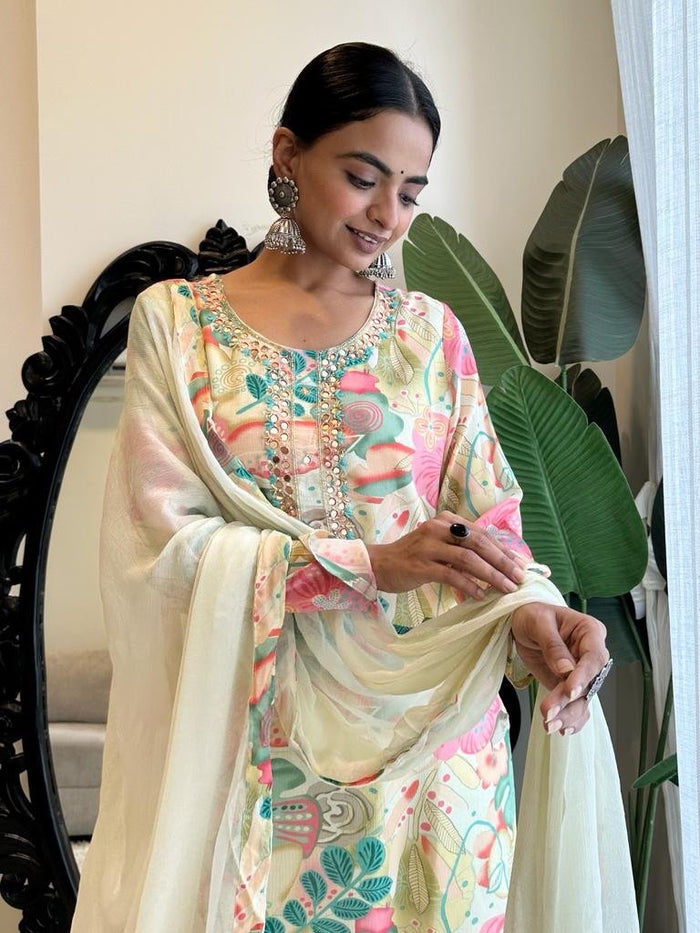 Lime Floral Straight Chinnon Set
