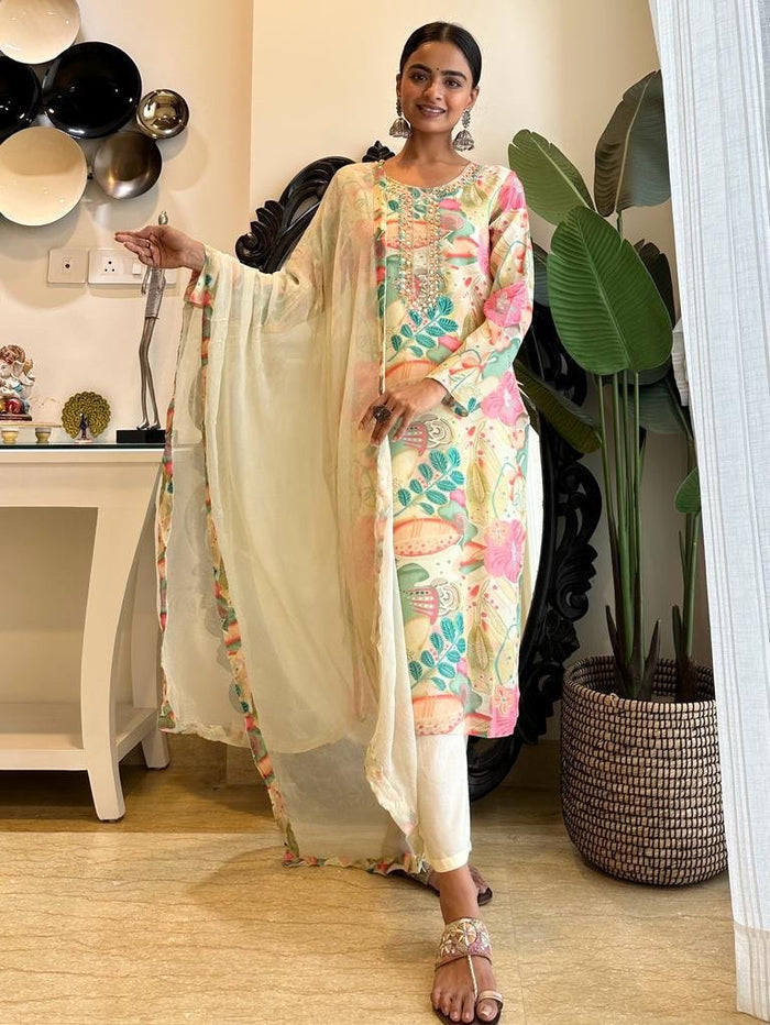 Lime Floral Straight Chinnon Set