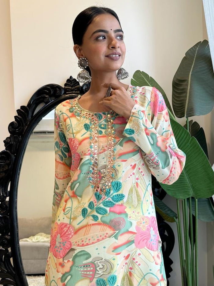 Lime Floral Straight Chinnon Set