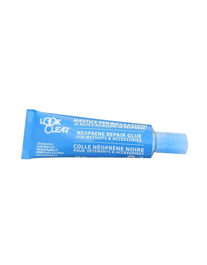 Black Look Clear Neoprene Wetsuit Repair Glue tube with blue cap
