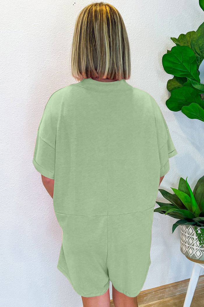 Loose Half Sleeve V-Neck Knit Romper - Bottoms/Jumpsuits & Rompers