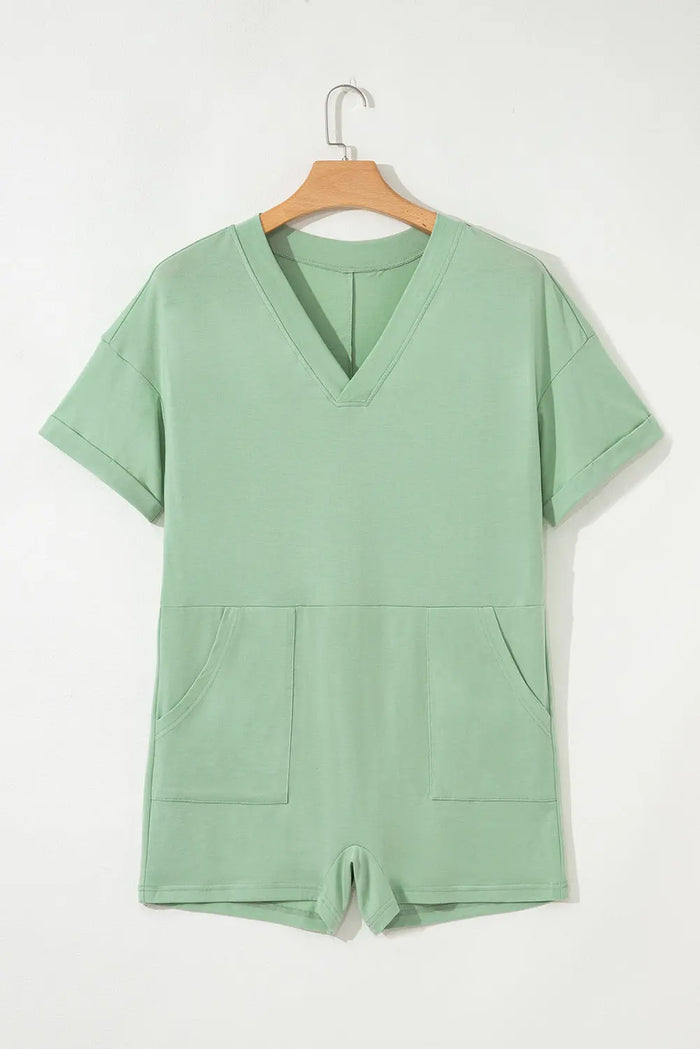 Loose Half Sleeve V-Neck Knit Romper - Bottoms/Jumpsuits & Rompers