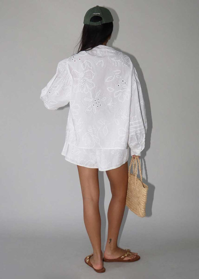 Lucy Eyelet Long Sleeve Top - Off White