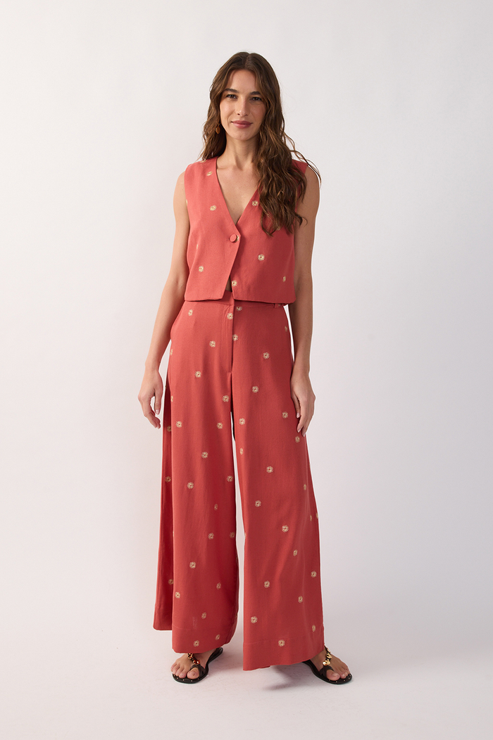 Lurex Embroidered Pockets Linen Pants_2