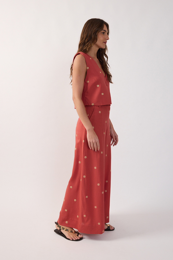 Lurex Embroidered Pockets Linen Pants_3