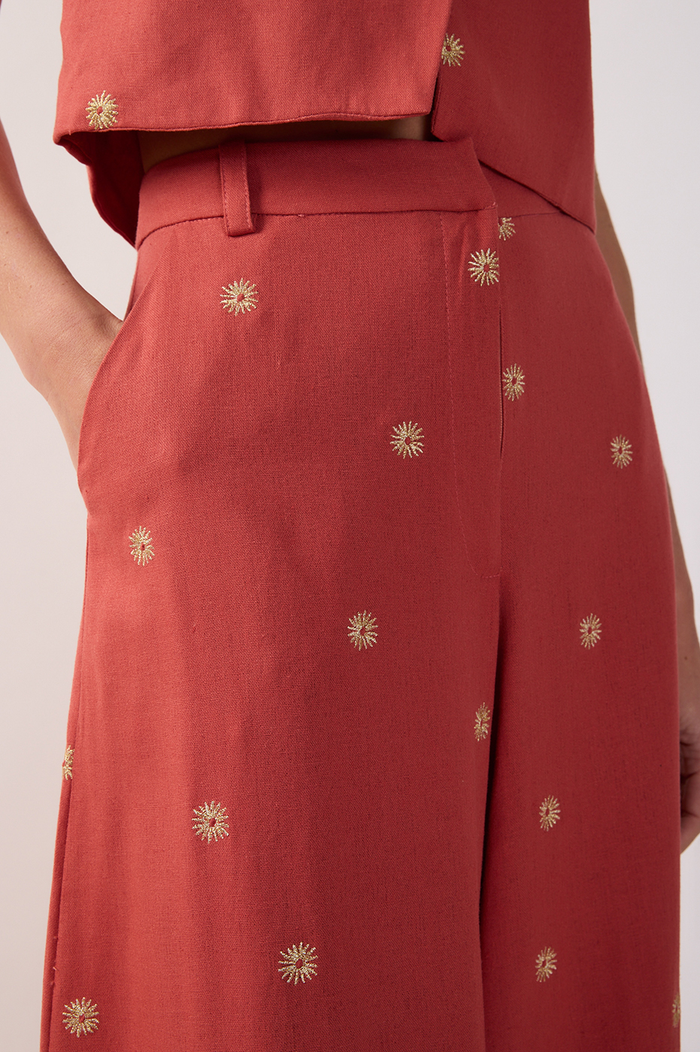 Lurex Embroidered Pockets Linen Pants_5