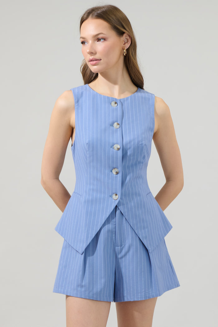 Marbles Striped Button Up Vest Top