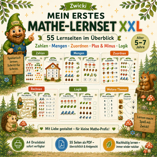 Mein erstes Mathe-Lernset XXL mit 55 Lernseiten für Kinder von 5 bis 7 Jahren