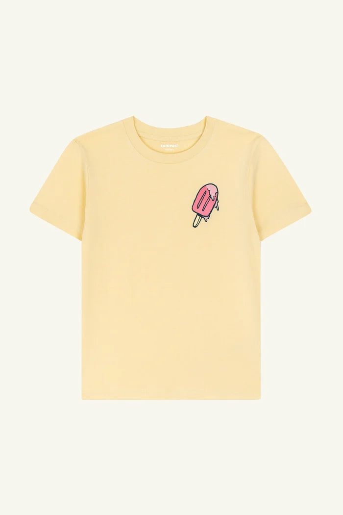 Contrast Melting Icecream kids t-shirt in Butter Yellow, organic cotton playful graphic tee