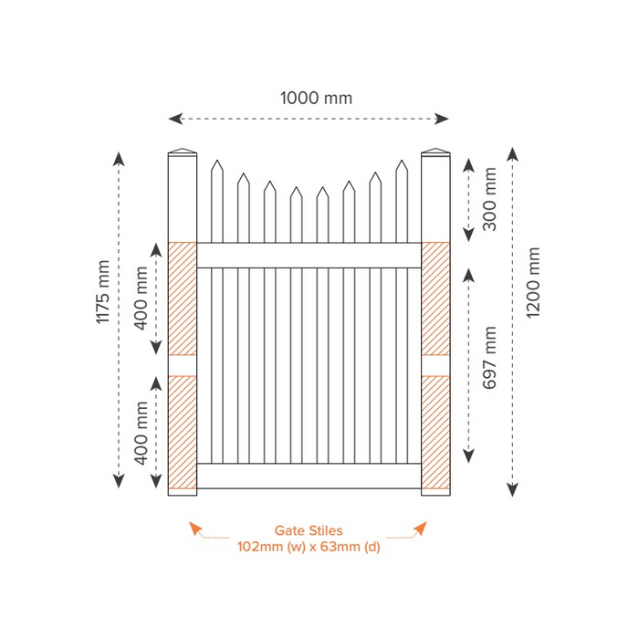 Oxworks Melville PVC Picket Gate - UV Stabilised PVC - 1000 x 1200mm - - Image 3