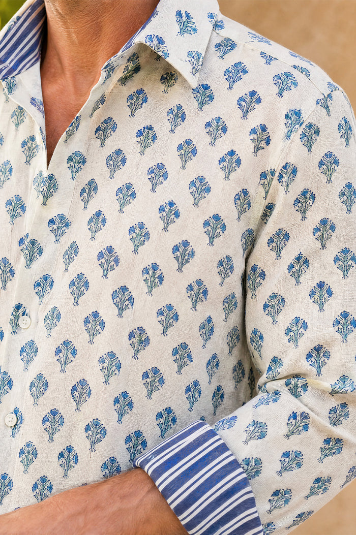 Men's Organic Cotton Shirt | Buti Ecru/Blue