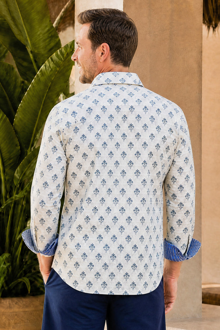 Men's Organic Cotton Shirt | Buti Ecru/Blue