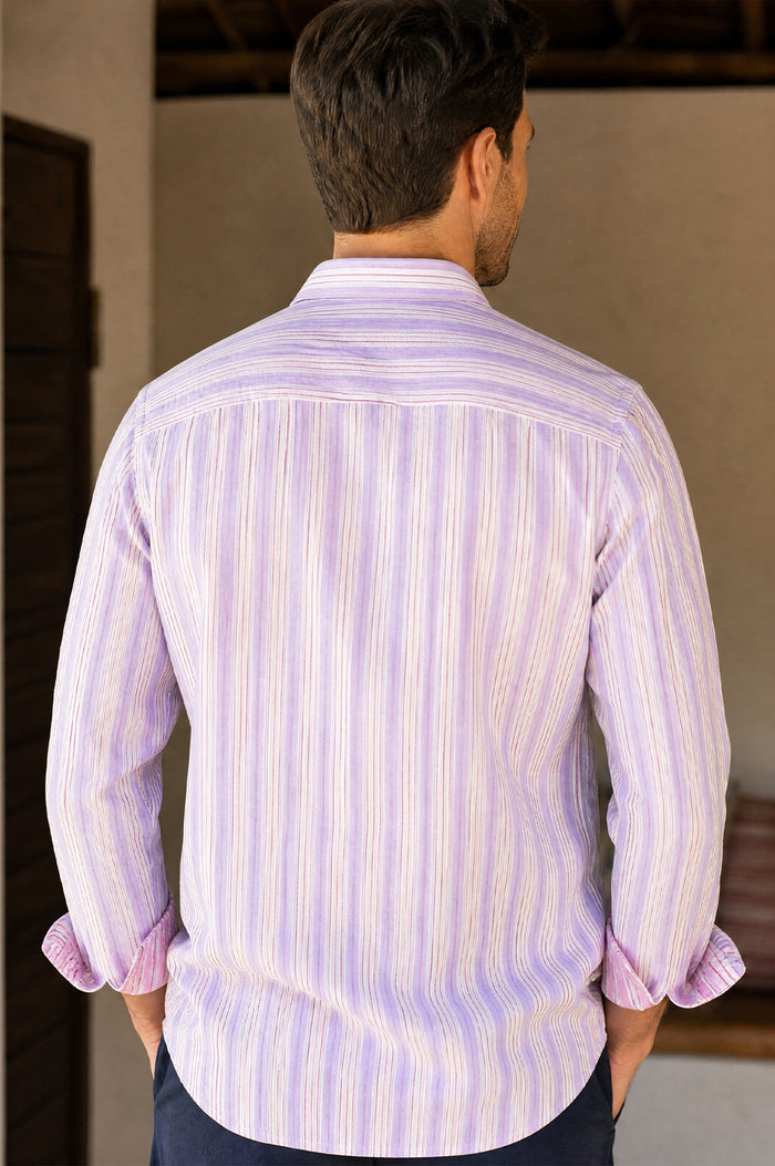 Men's Organic Cotton Shirt | Stripe Lilac/Pink