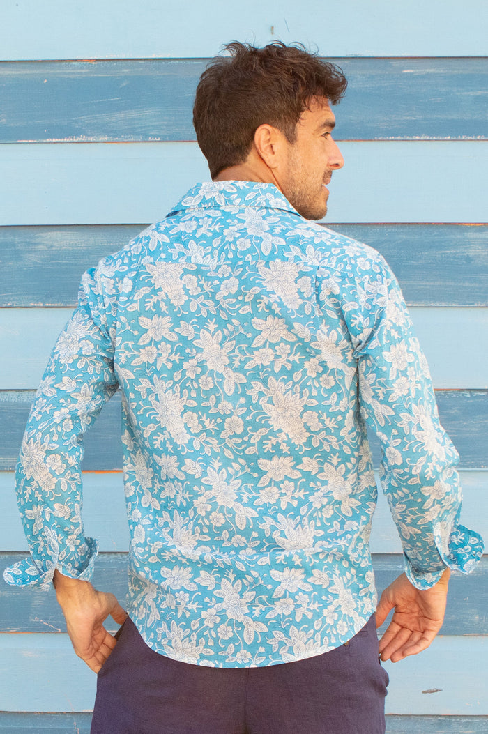Men's Organic Cotton Shirt | Meadow Blue/White - Aspiga