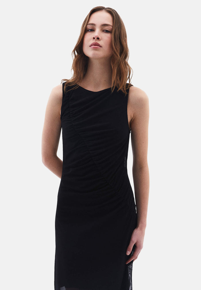 Mesh Long Dress - BLACK