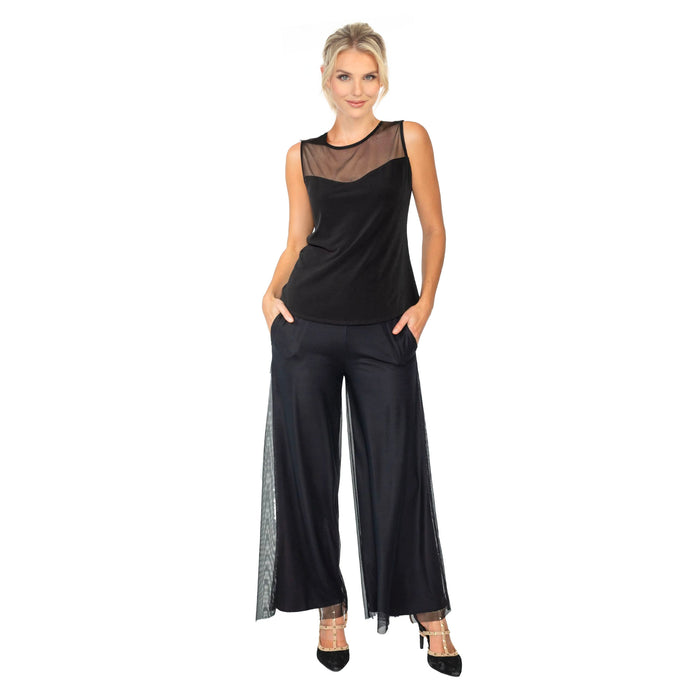 Mesh Shoulder Sleeveless Top in Black - 4689T-BK