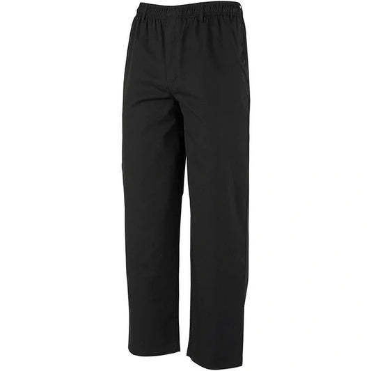 Black wide-leg scrub pants with an elastic waistband, shown against a plain white background.