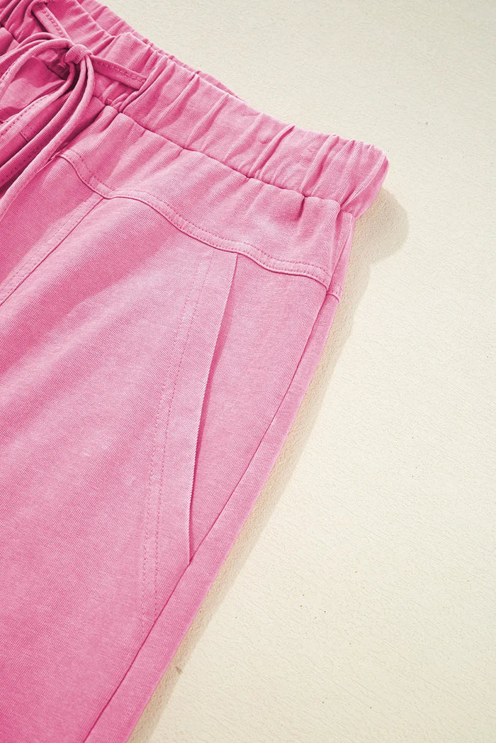 Mineral Wash Exposed Seam Drawstring High Waist Wide Leg Cargo Trousers - Bottoms/Wide