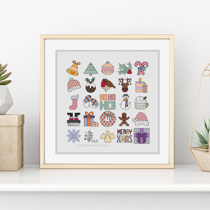 Mini Christmas Motifs Blackwork Pattern by Peppermint Purple